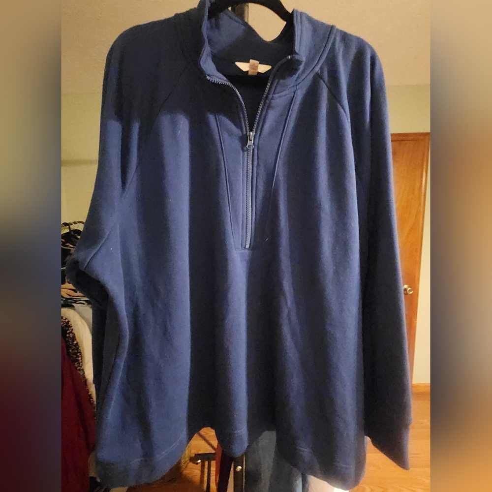 TERRA&SKY Women's Plus Size Navy Blue Zip-Up Pullover Sweatshirt